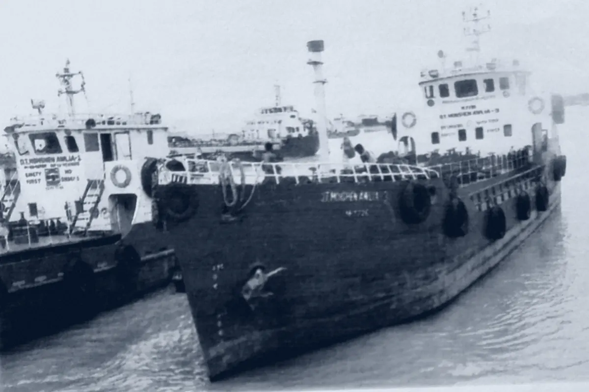 Two coastal oil tankers moored side by side