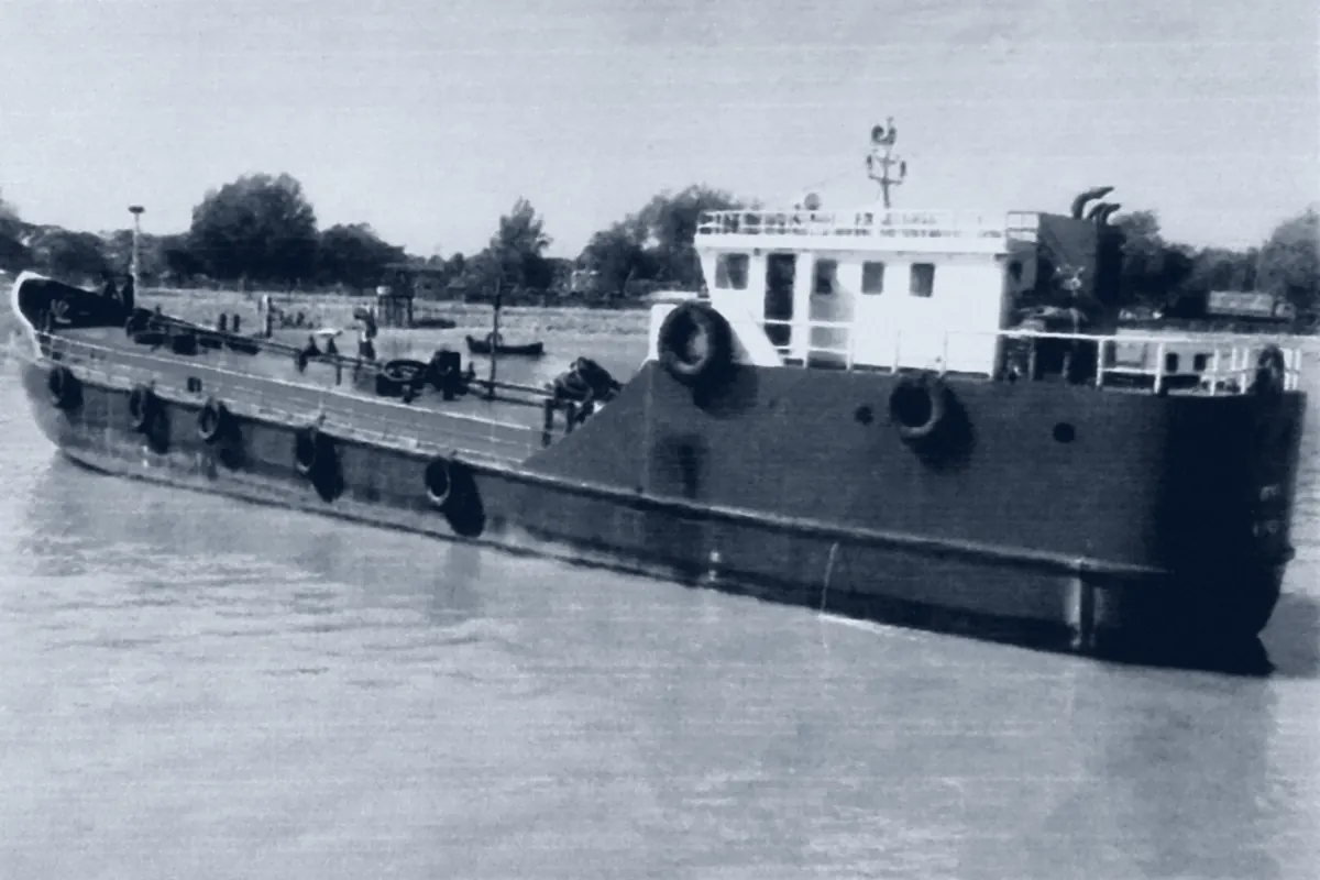 Coastal oil tanker on the river